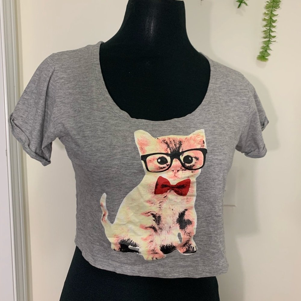 River Island 100% Cotton Kitty Cropped T Shirt Top